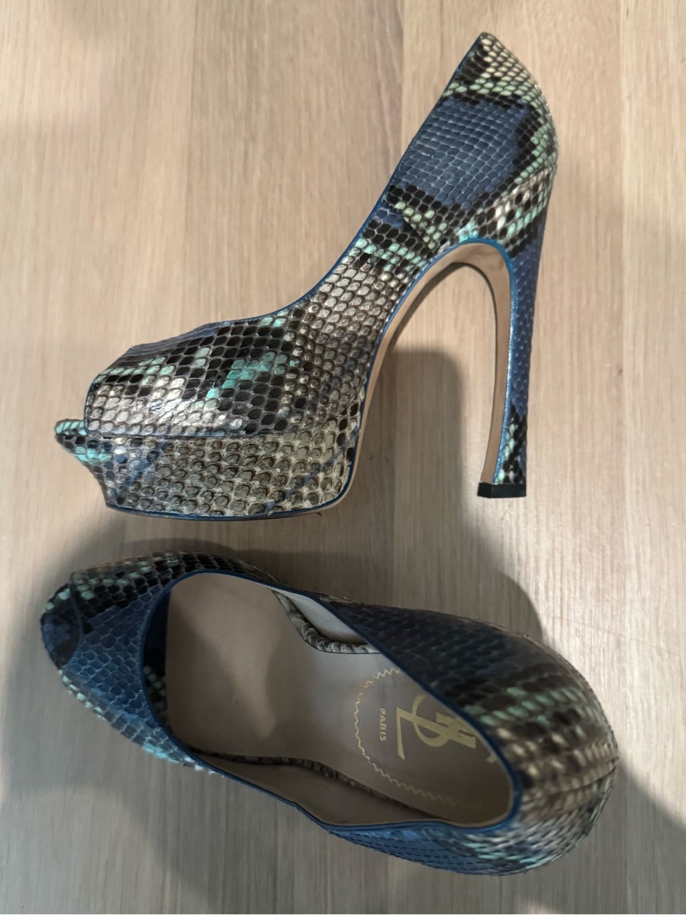 Yves Saint Laurent Python Peep-Toe Platform Sandals